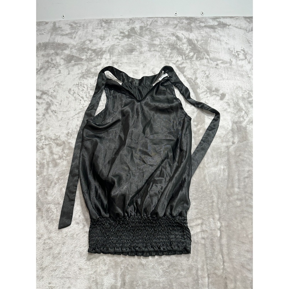 Color Swatch‎ Blouse Women's Size Medium Black Tie Top Halter Stretch Waist EUC
